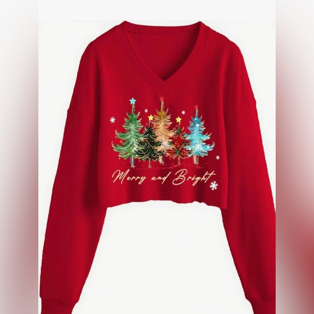 Red Christmas Tree Sweater crop top vneck